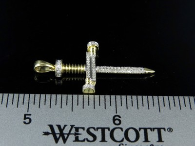 Pre-owned Jewelry Unlimited Mens 10k Yellow Gold Nail Cross 0.33 Ct Genuine Diamond Charm Pendant 1.5" In H-i