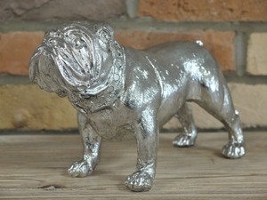 large silver bulldog statue