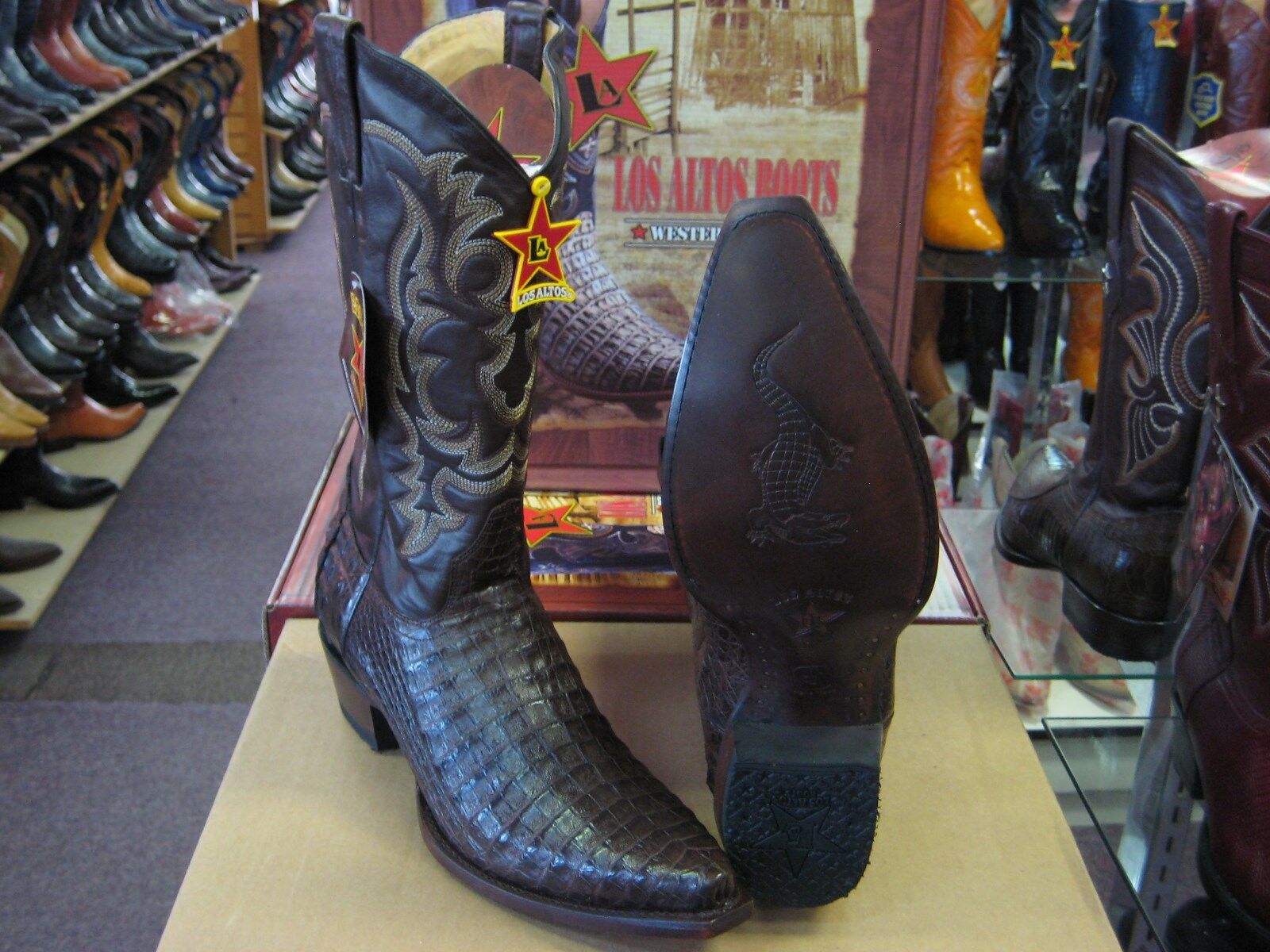 Pre-owned Los Altos Boots Los Altos Brown Genuine Snip Toe Crocodile Western Cowboy Boot D Width