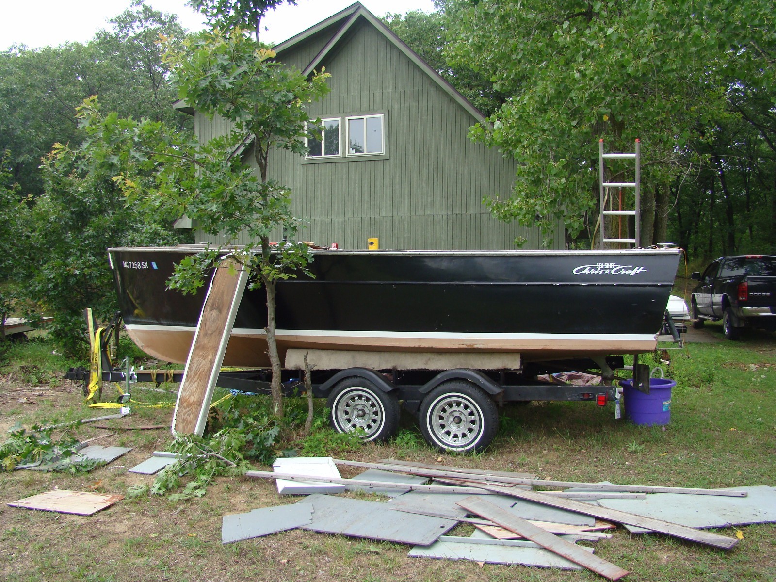 1960's 23' Chris Craft Runabout Wood Boat + Tandem Axle Trailer (Project)