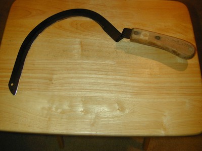 VINTAGE  WOODEN HANDLE SICKLE. IT IS ...