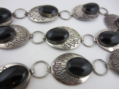 Vintage Sterling Silver & Black Onyx Southwestern Concho Belt - 168 grams 32