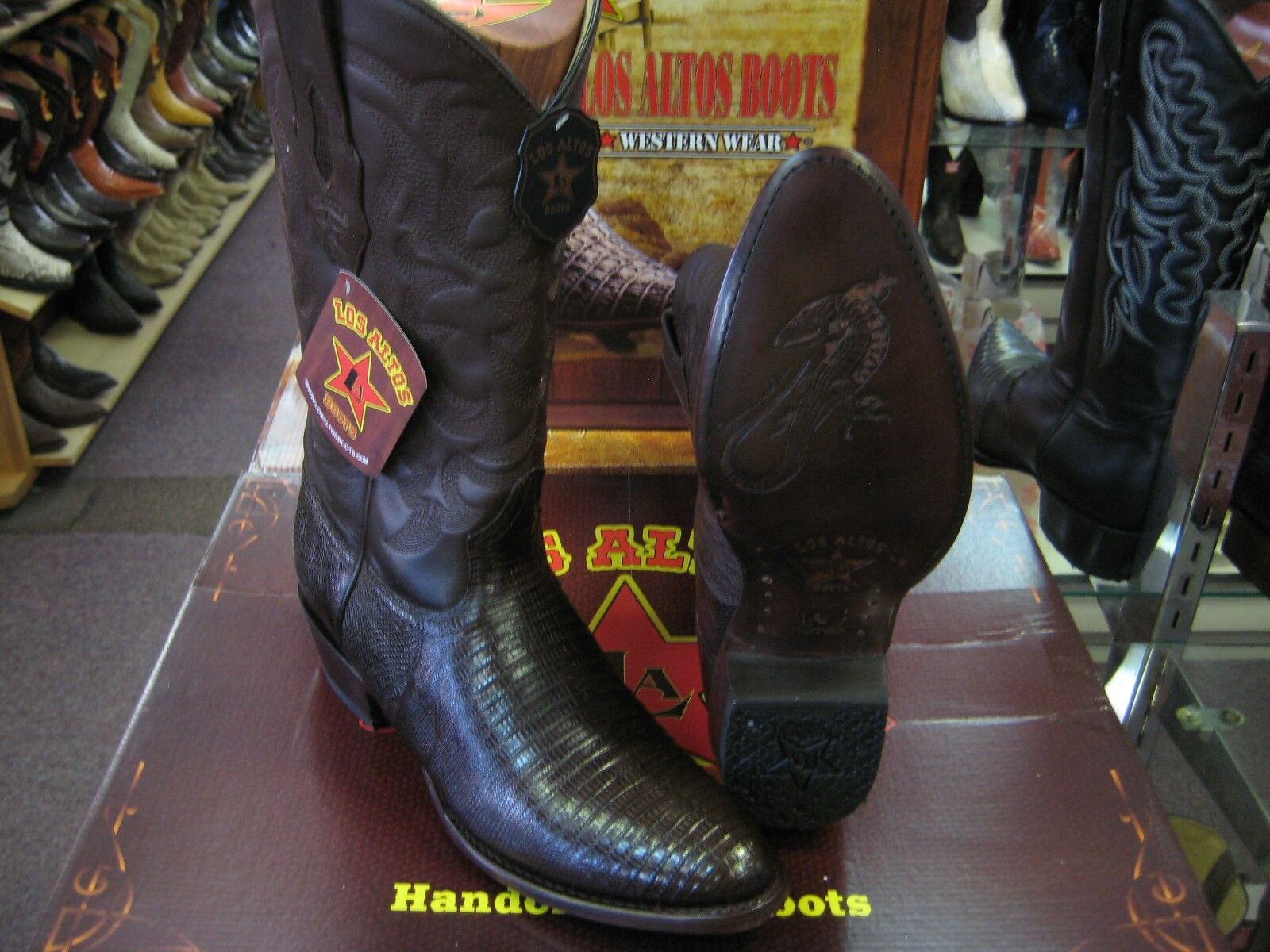 Pre-owned Los Altos Boots Los Altos Men Brown Teju Lizard Round Toe Western Cowboy Boot 650707 D Width