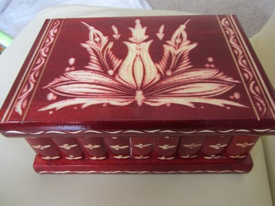 XXL Retro Wood Case Red Jewelry Pearl ...