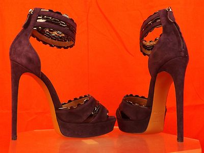 Pre-owned Alaïa Alaia Violet Suede Black Patent Ankle Strap Platform Sandals Pumps 38.5 $2k In Violet/black
