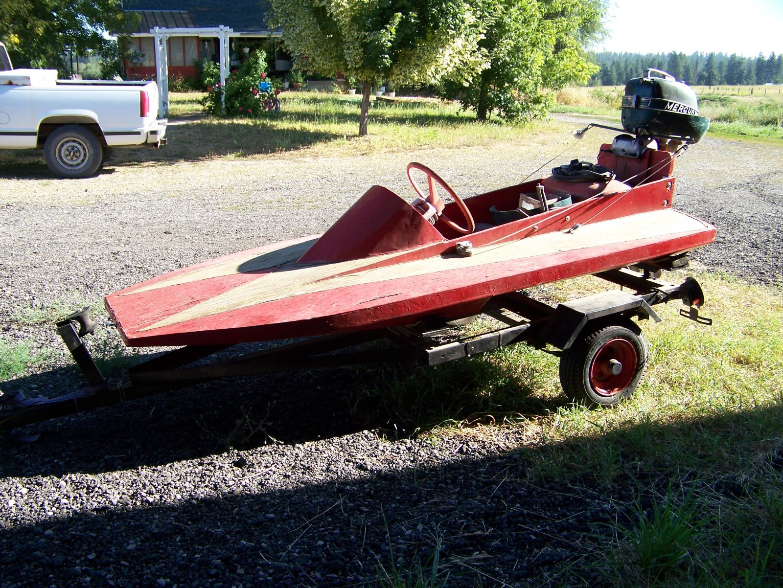 8ft 3 point hydro hydroplane wood boat mercury hurricane engine motor w/ trailer