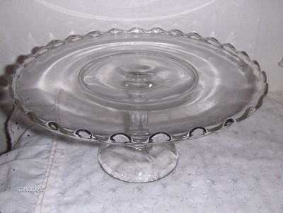 VINTAGE CLEAR GLASS BEADED EDGE PEDESTAL FOOTED ...