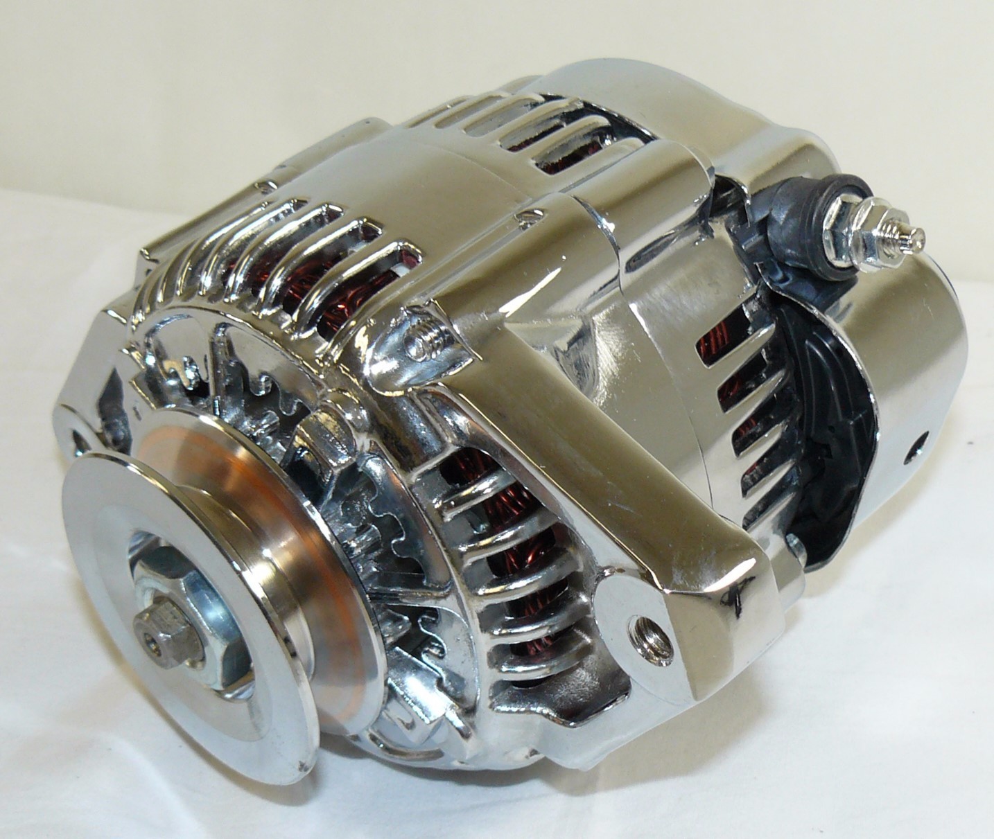 Chrome MINI ALTERNATOR DENSO STREET ROD RACE 1WIRE 90 AMP SBC BBC