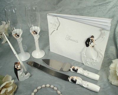 Guest book, Toasting flutes, Cake set and ...