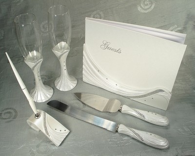 Guest book,Toasting flutes, Cake set and Pen ...