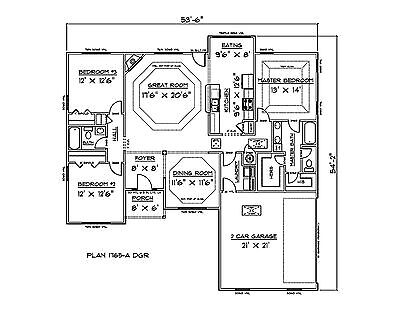 House Plans for 1765 Sq. Ft. 3 Bedroom House w/Garage