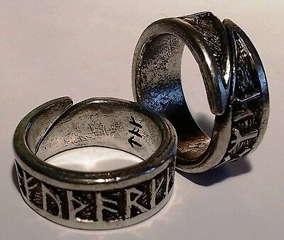 Solid Pewter Adjustable Viking Rune Ring - Reenactment - Nordic - Runeband Ring