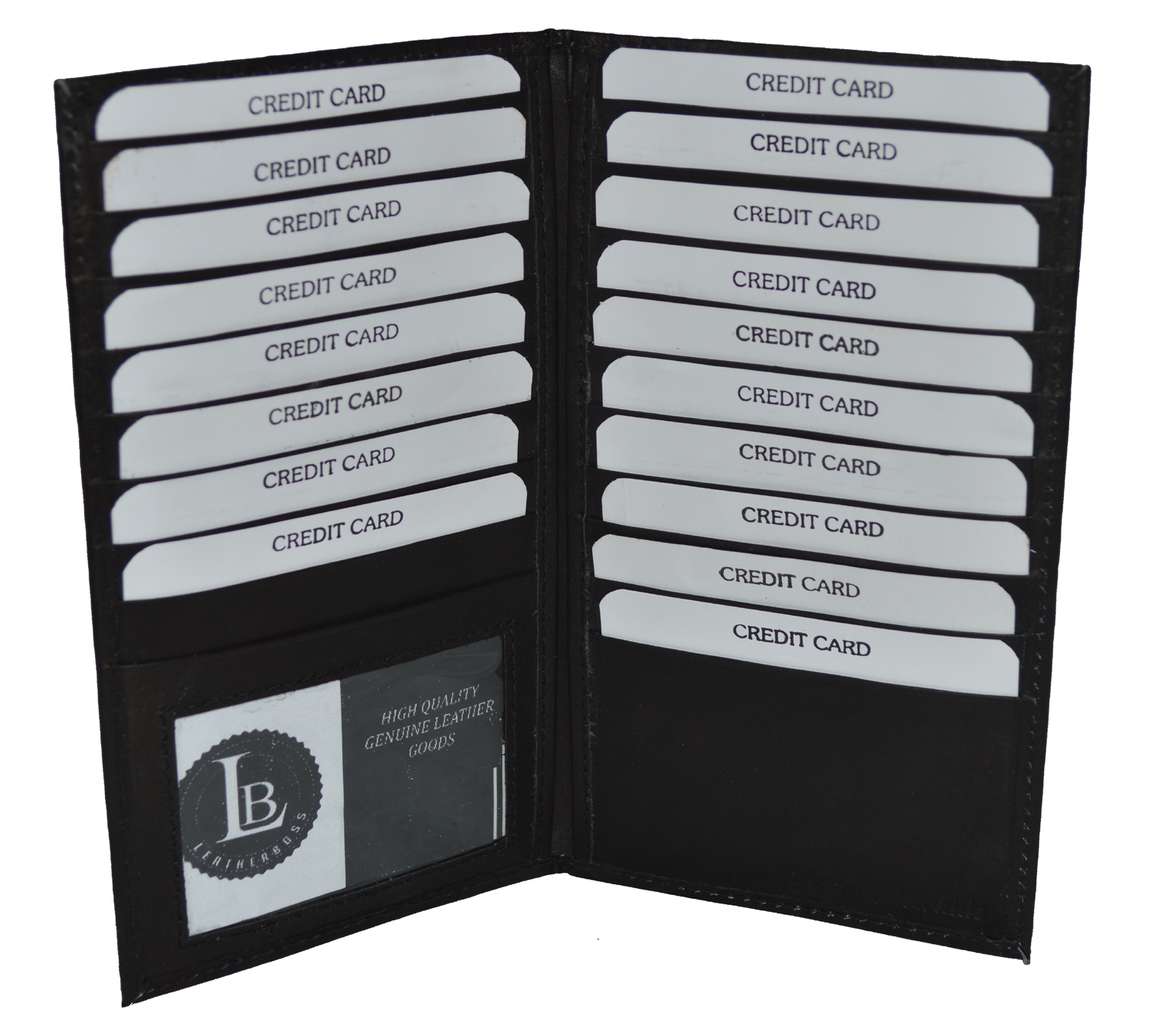 Black Genuine Leather Long Bifold ID Credit Card Money Holder Wallet Organizer.