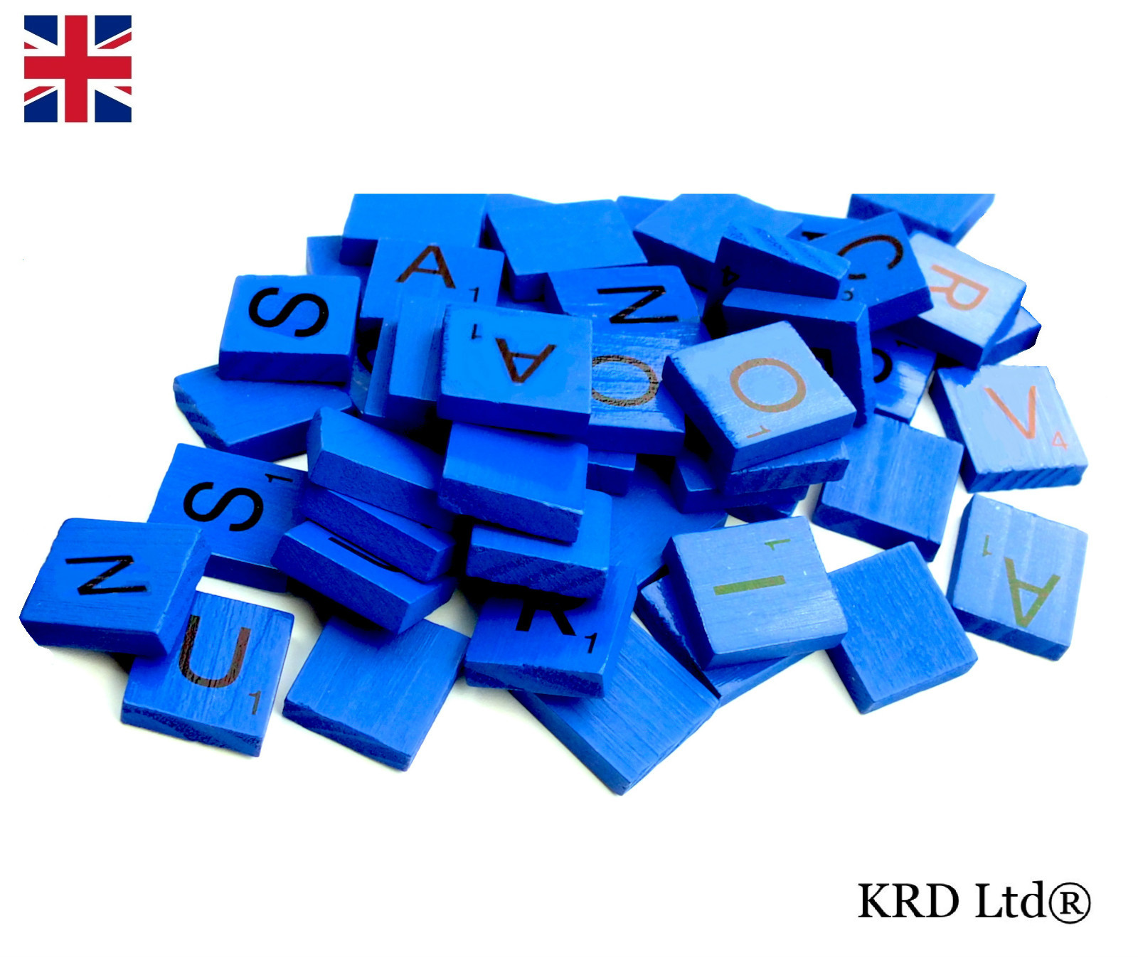 100 COLOURED Wooden Scrabble Tiles Mix Letters Varnished Alphabet