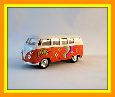 1963 VOLKSWAGEN T1 MINIBUS ORANGE/WHITE WELLY 1/38 DIECAST COLLECTOR'S CAR MODEL