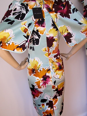 Pre-owned St John Knit 2 Mint Julep Orange Yellow Black Burgundy Muli Cape Dress Silk