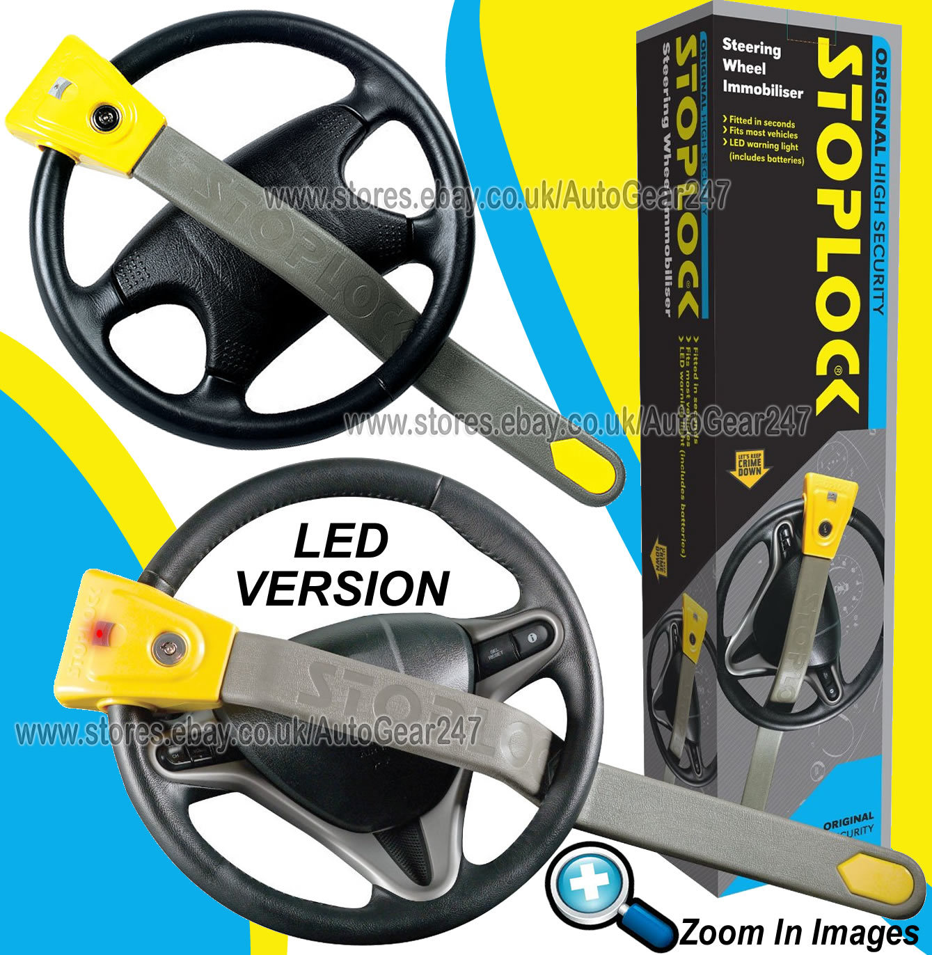 Stoplock Original High Security Flashing LED Car Steering Wheel Lock Immobiliser eBay