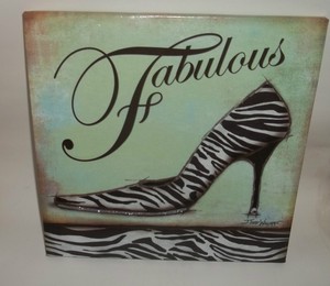 ... French Italian Wall Plaque Sign Art High Heel Zebra Print Glitz Shoe