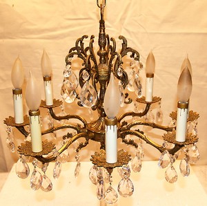 Spain   in Light  crystal Crystal vintage chandelier Vintage Brass spain made Made in Chandelier 8 Prism Ornate