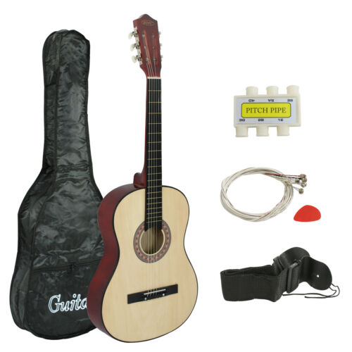 38" Wooden Beginners Acoustic Guitar With Guitar Case,Strap and Pick Natural