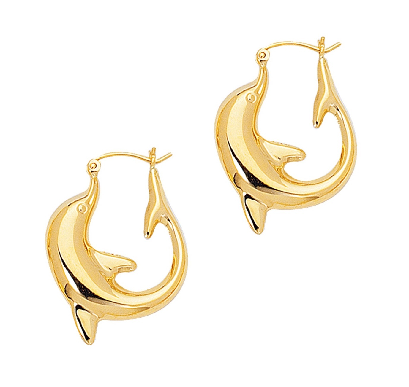 Pre-owned Teachers Jewelry 14k Yellow Gold Shiny Large Cuved Upside Down Dolphin Hoop Earrings