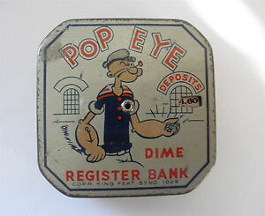 Vintage POPEYE Character Dime Register Bank~~Early Automatic Register Bank  