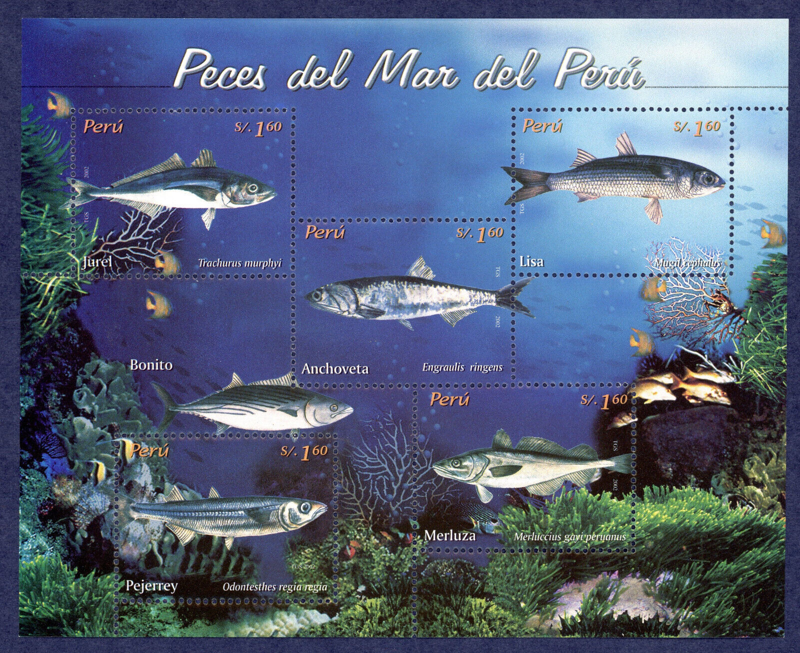 Peru 1413 Fishes of The Sea Souvenir Sheet MNH Catalog $13-Individually Numbered