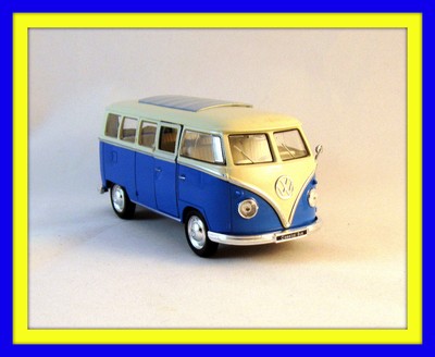 1963 VOLKSWAGEN T1 BUS METALLIC BLUE, WELLY 1/32 DIECAST CAR COLLECTOR'S MODEL,