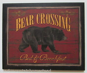 cabin wall Decor rustic Rustic  Picture Bear  log Crossing  signs Lodge Wall country Style