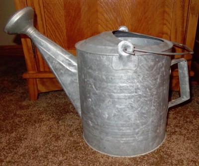 BIG VINTAGE GALVANIZED METAL WATERING CAN 10 ...