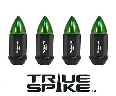 20 TRUE SPIKE 60MM 14X2.0 STEEL EXTENDED LUG NUTS W/ GREEN BULLET SPIKES