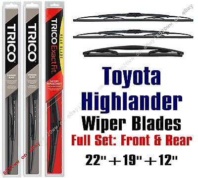 Toyota Highlander 2001-2007 Wiper Blades 3pk Standard Front/Rear 30221/30190/12A