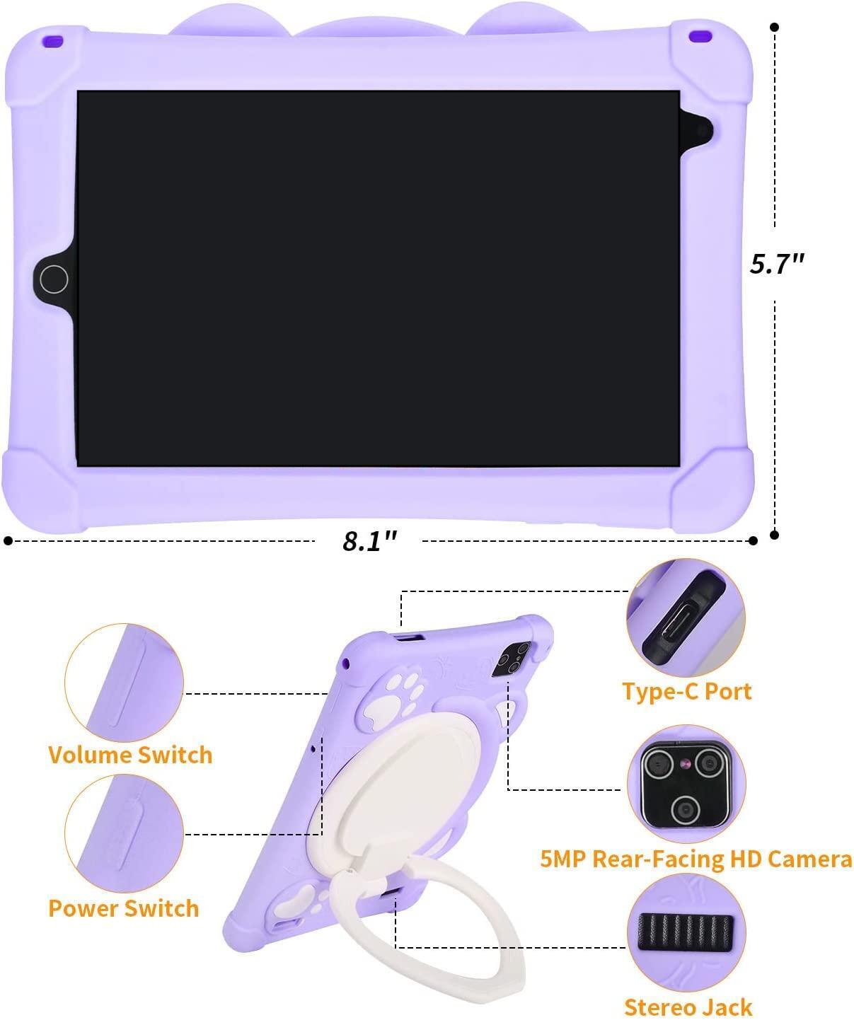 8 Inch HD Kid Tablet Computer 8 Core Android 10 GPS Wifi Bundle Case Gift Purple