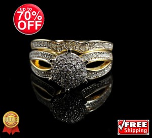 ... Women's 14k Yellow Gold Finish Genuine Real Diamond Engagement Wedding