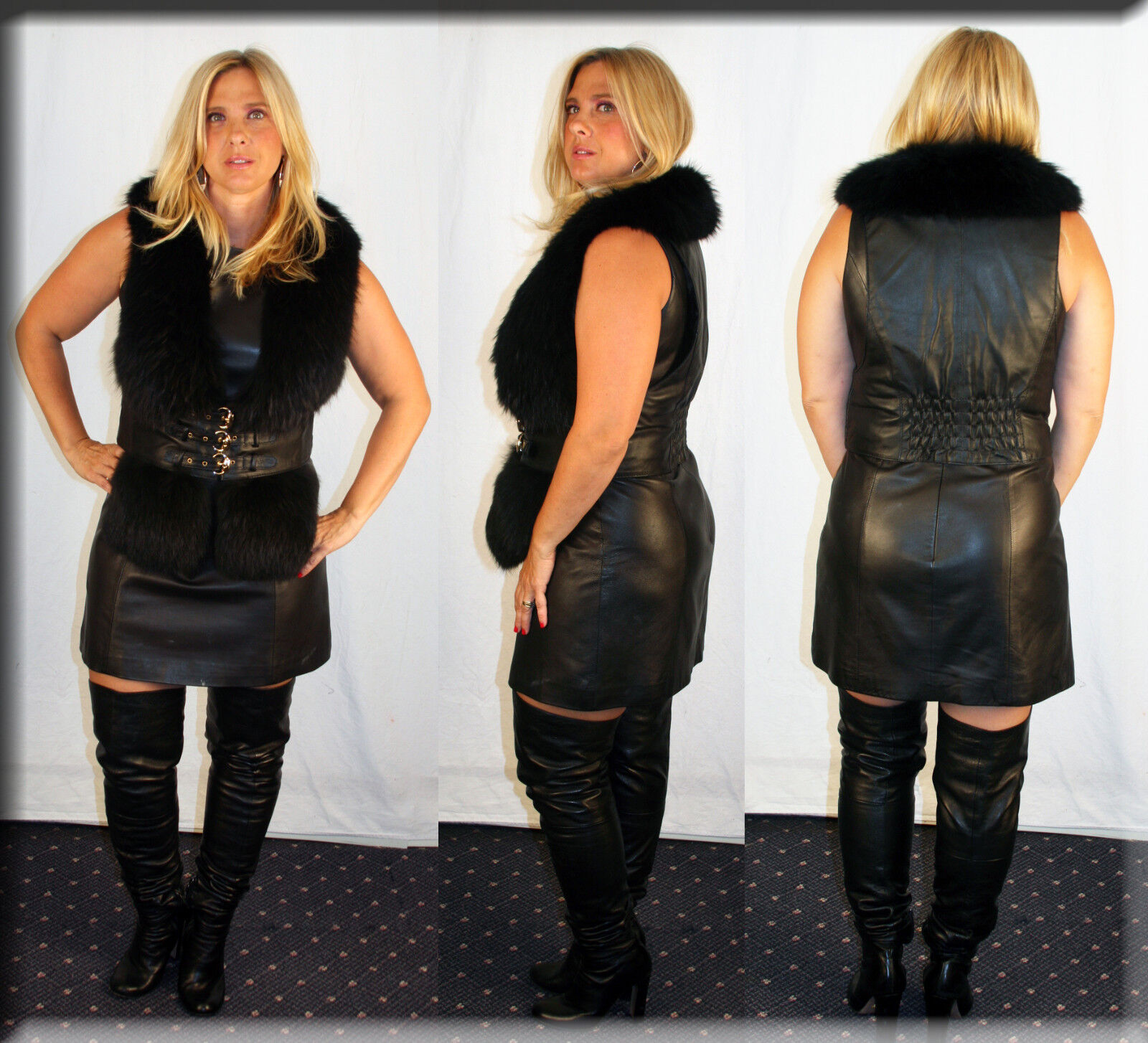 Pre-owned Efurs4less Black Lambskin Leather Fox Fur Vest - Size Large And Extra Large Available
