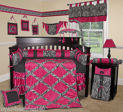 Baby Boutique - Hot Pink Zebra - 13 Pcs Crib Bedding Set