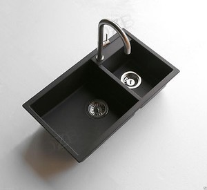 2014-Black-quartz-stone-Sink-kitchen-basin-double-bowls-Square-plug ...