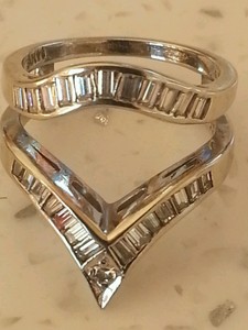 ... about 14k white gold ring guard heavy, baguette, round no scrap
