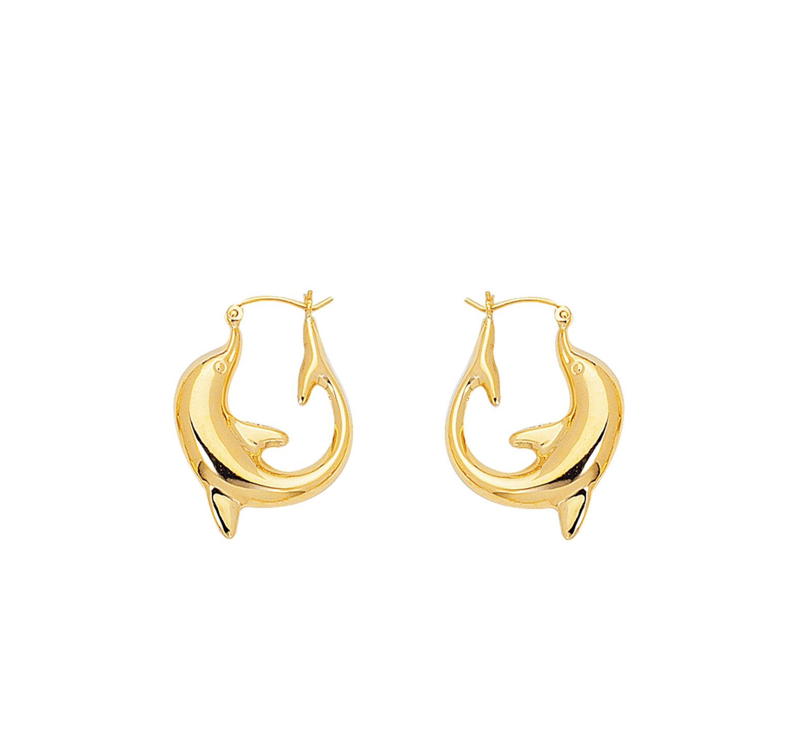Pre-owned Teachers Jewelry 14k Yellow Gold Shiny Large Cuved Upside Down Dolphin Hoop Earrings