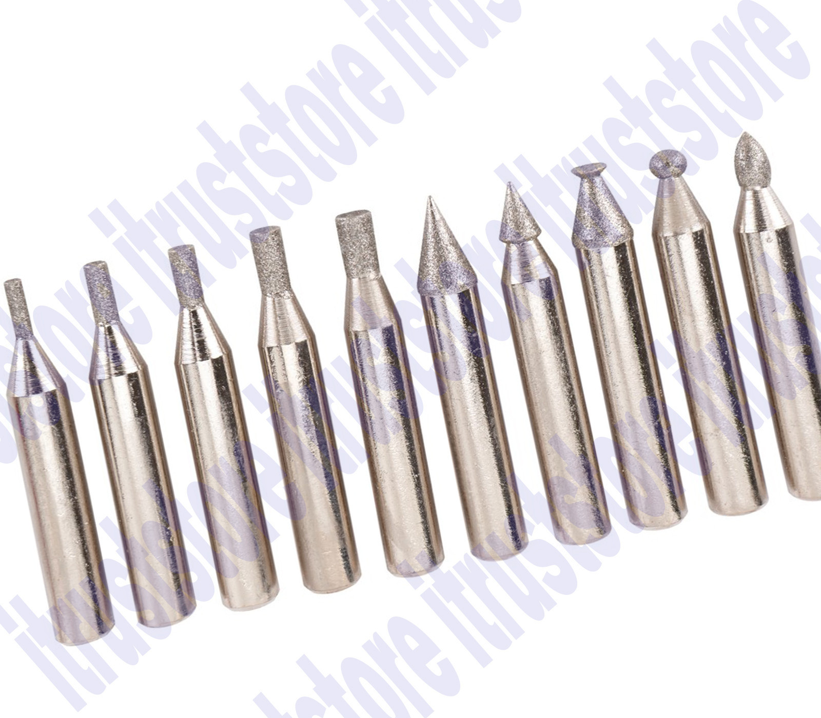 10 Pc 1/4" Shank High Speed Diamond Point Rotary Grinding Burr Die