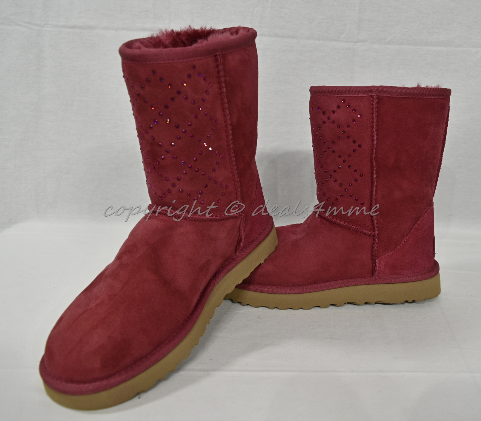 Pre-owned Ugg Crystal Diamond Classic Short Boots In Oxblood-maroon Us Women's Size 7m In Red