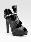 Pre-owned Alexander Mcqueen Metal Embellished Leather T Strap Cutout Platform Shoes $1,435 In Black
