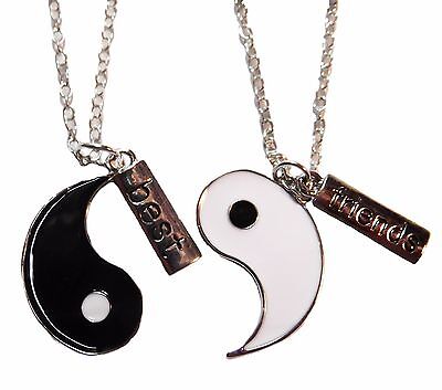 Yin Yang Best Friends Black/White 2 Pc Enamel & Silvertone Necklace