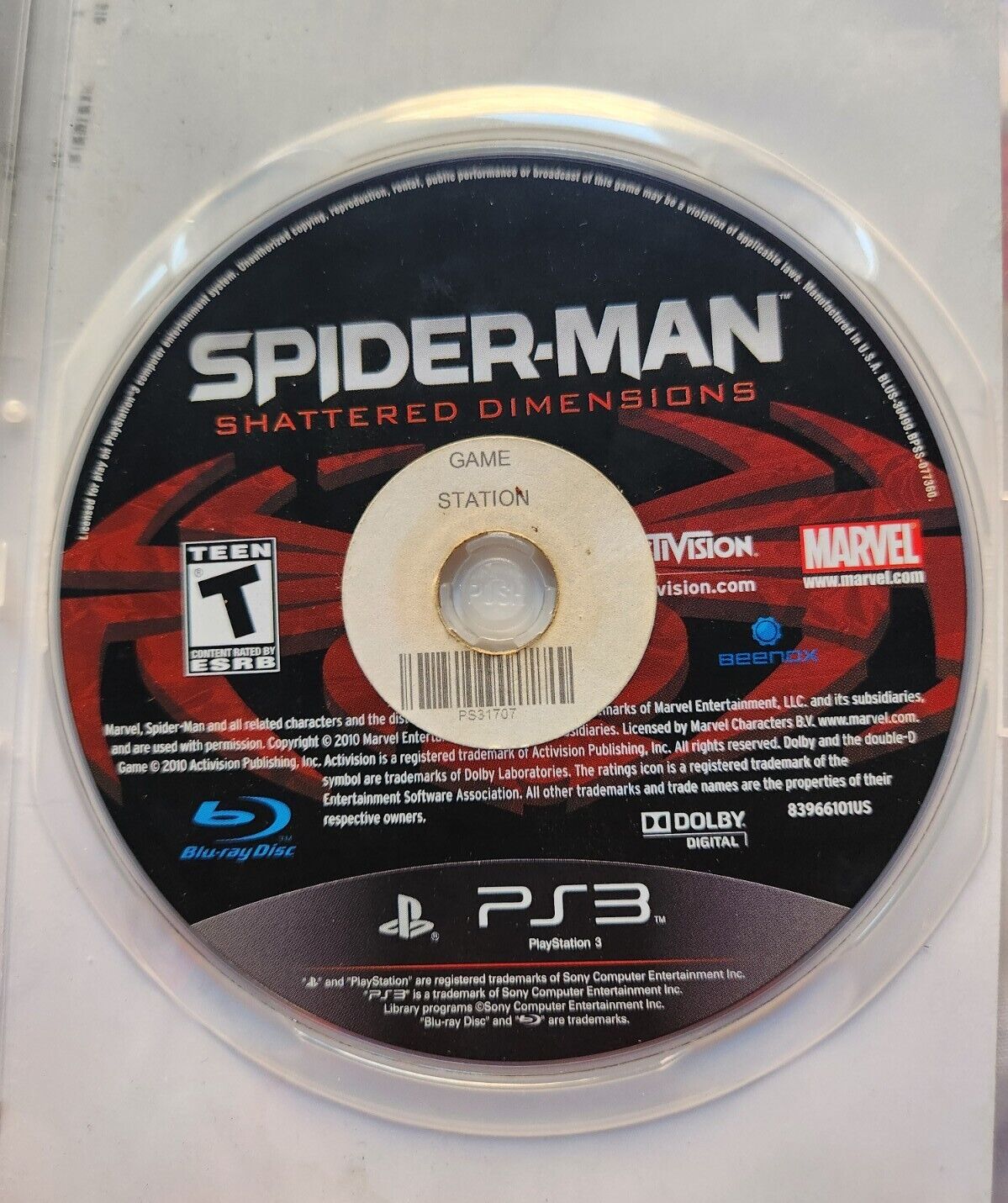 Spider-Man Shattered Dimensions Game Sony PlayStation 3 PS3 Disc Only 