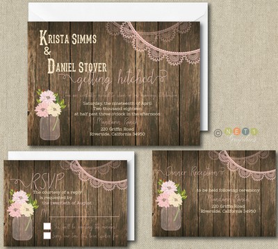 100 Personalized Rustic Lace Wedding Invitation Set ...