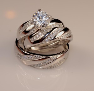 Men-And-Ladies-White-Gold-Finish-Trio-Set-Wedding-Engagement-Rings