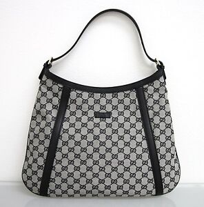 New Authentic Gucci GG Canvas Leather Hobo Shoulder Bag Handbag Black White | eBay