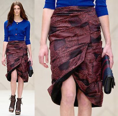 Pre-owned Burberry $1,995  Prorsum 2 4 36 Silk Cotton Draped Skirt Dress Women Lady Italy In Conker