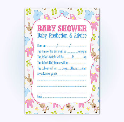 Baby shower prediction cards and advice, 16 A6 Multi Coloured, for Boys or Girls