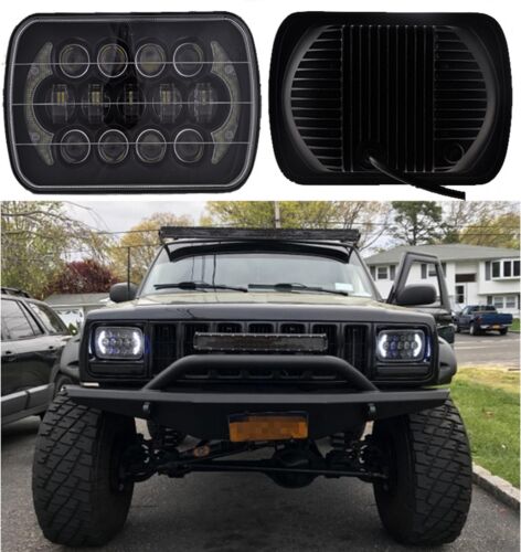 DOT 5x7" 7x6" Black LED Headlight H4 Hi-Lo Beam Halo DRL For Jeep Wrangler YJ XJ